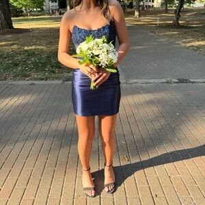 Elegant Navy Blue Lace Dress